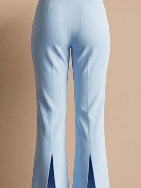Patrick Mendes France Women's Soft Light Blue Straight-Leg Trousers Small Petite